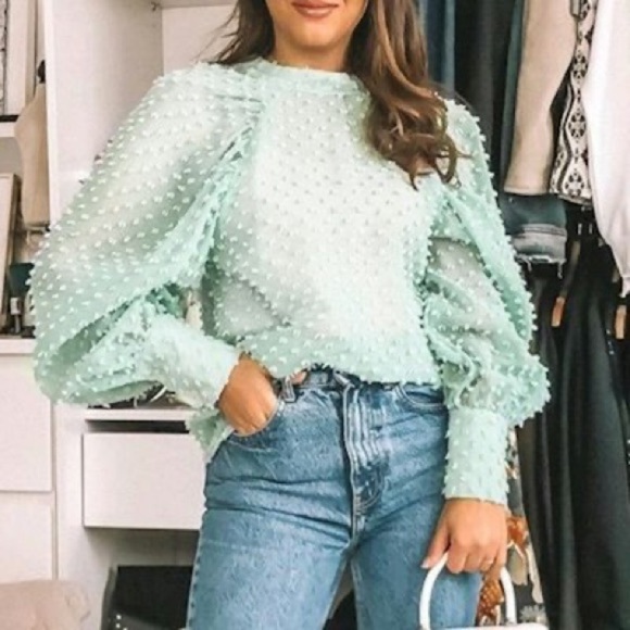 🦋 BLOGGERS FAVORITE 🦋 ZARA SEMI-SHEER TEXTURED BLOUSE SIZE M - Picture 7 of 14